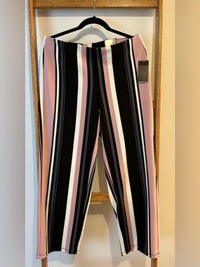 Striped Straight-Leg Pants in Pink, Black & White